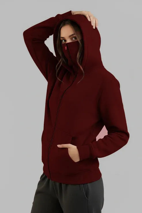Maroon Balaclava Ninja Zipper Hoodie Jacket