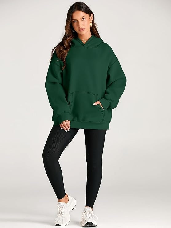 Green Basic Kangaroo Hoodie for Women