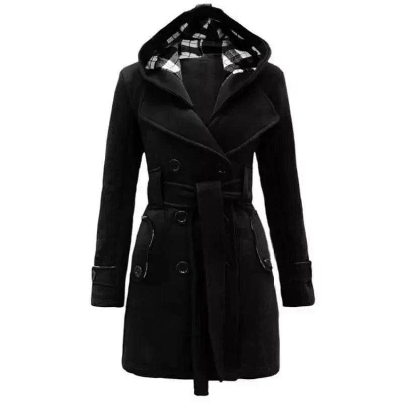 Black Women's Lace Trim Trench Coat Style Jacket