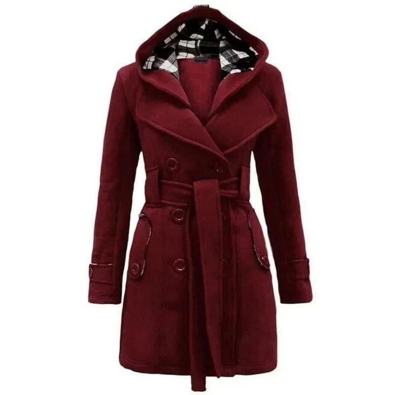 Maroon Women's Lace Trim Trench Coat Style Jacket