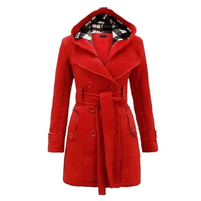 Red Women's Lace Trim Trench Coat Style Jacket