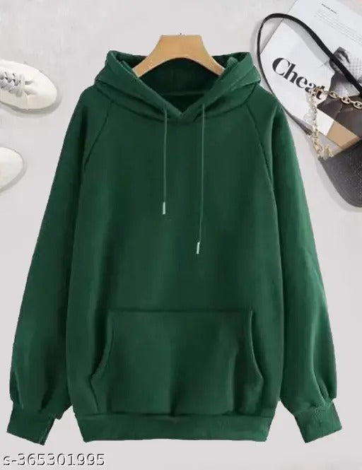 Green Basic Kangaroo Hoodie for Women
