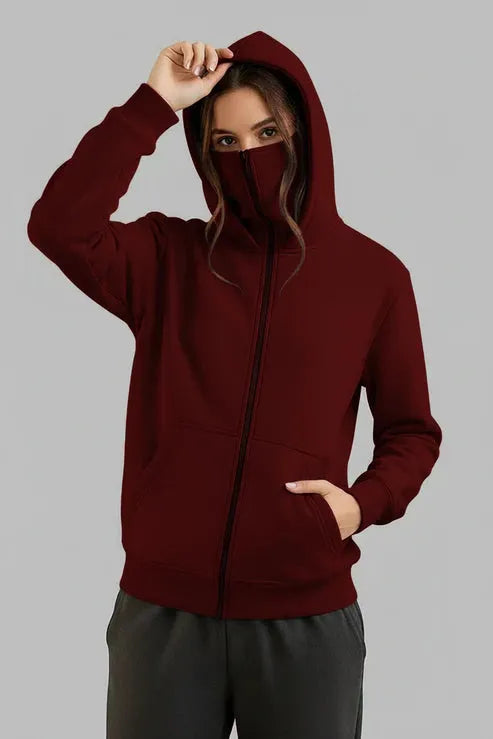 Maroon Balaclava Ninja Zipper Hoodie Jacket