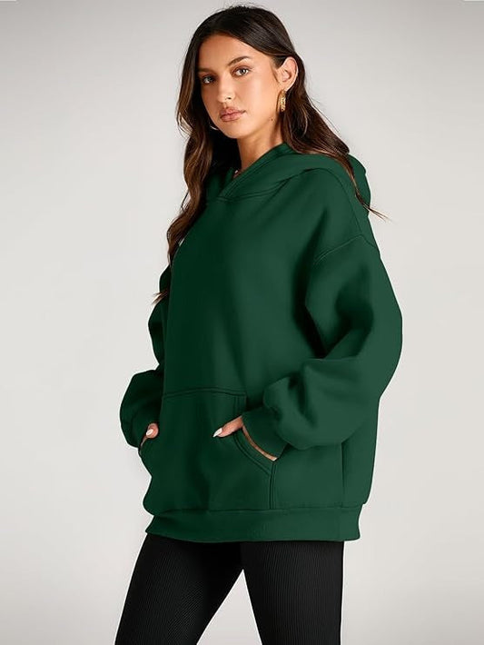 Green Basic Kangaroo Hoodie for Women