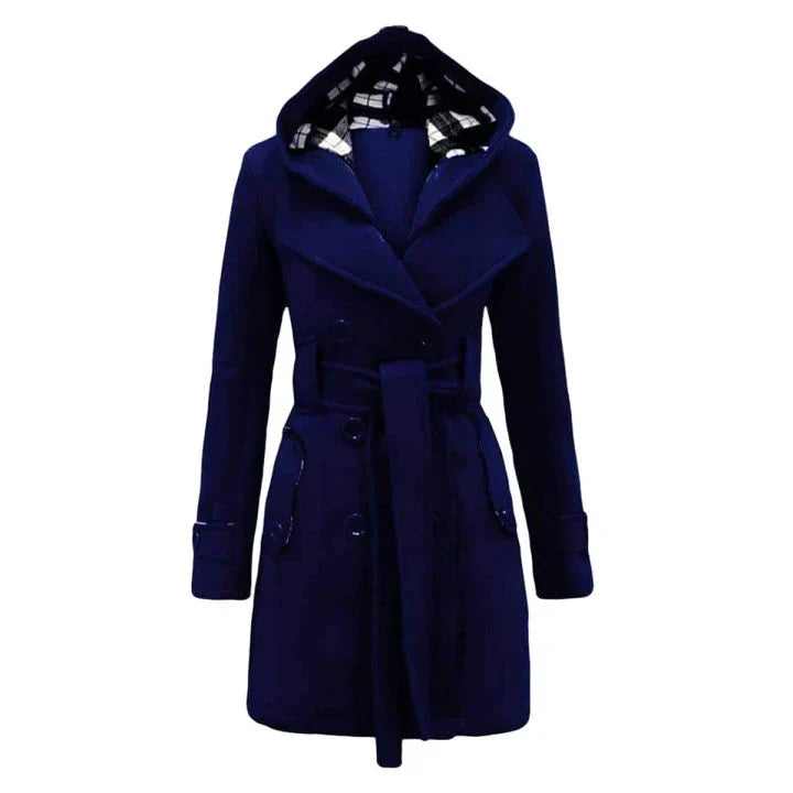 Navy Blue Women's Lace Trim Trench Coat Style Jacket