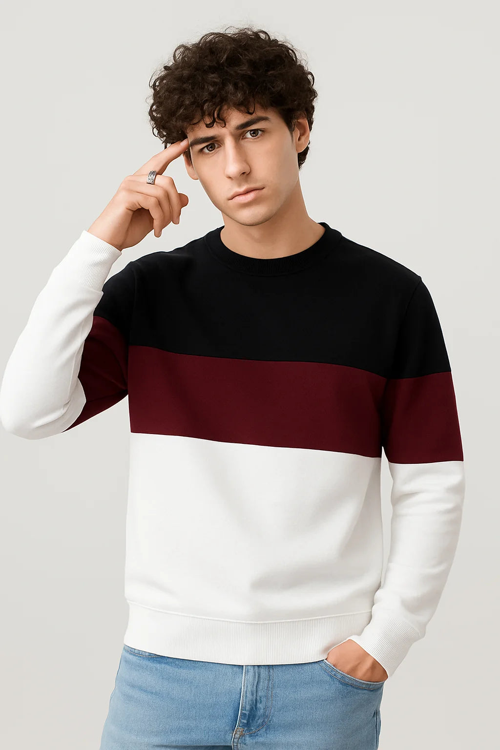 Black Maroon And White Block Sweatshirt