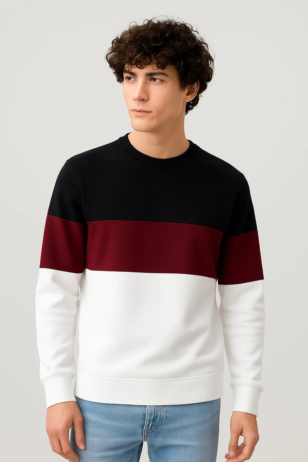 Black Maroon And White Block Sweatshirt