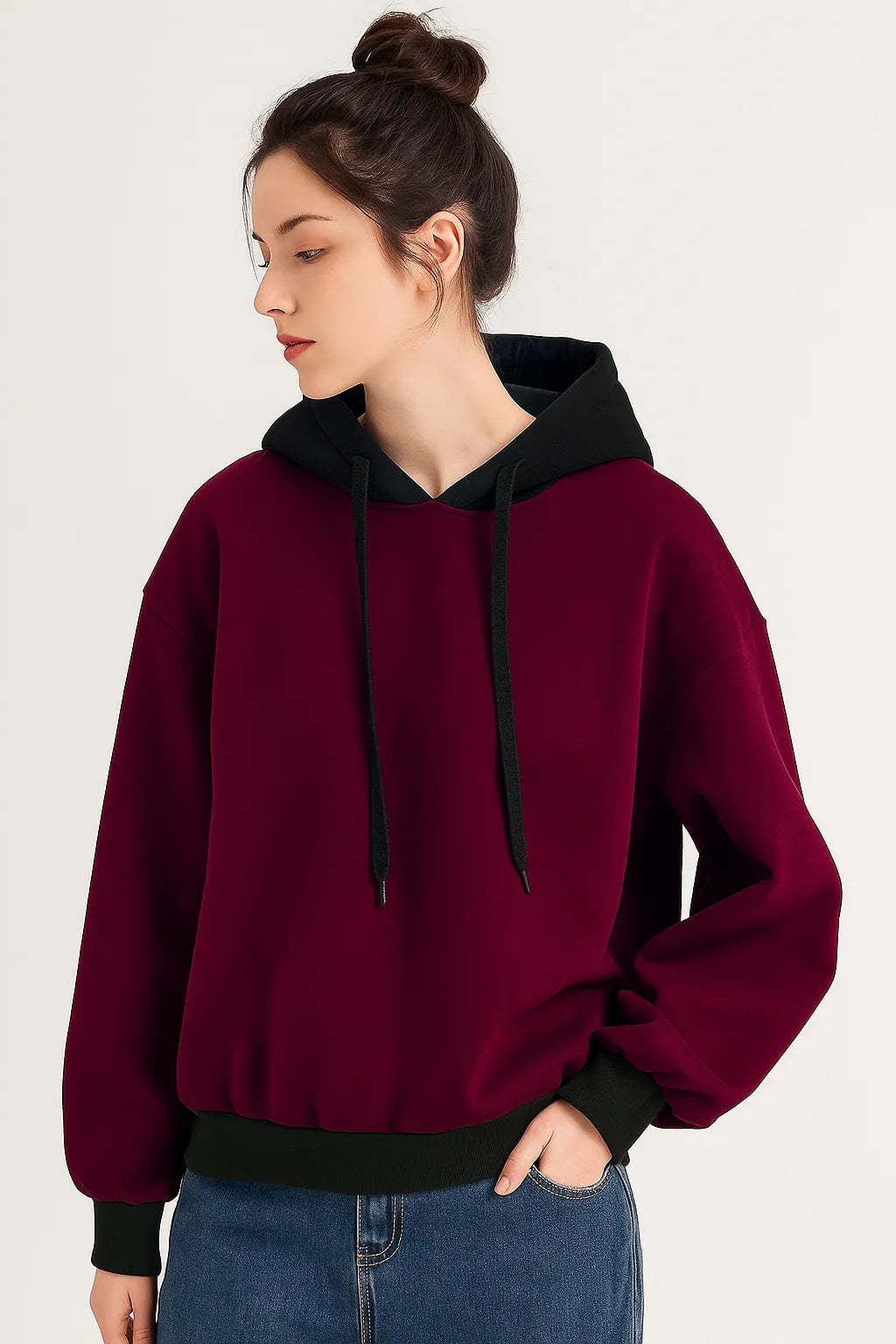 Maroon With Black Basic Kangaroo Hoodie