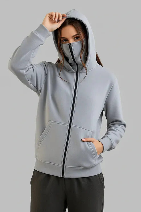 Grey Balaclava Ninja Zipper Hoodie Jacket