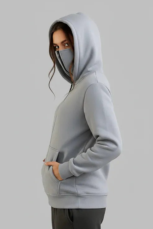 Grey Balaclava Ninja Zipper Hoodie Jacket