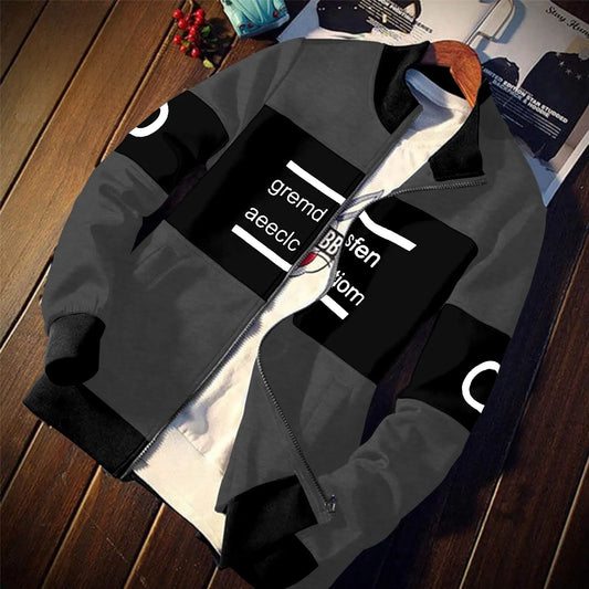 Charcoal with Black Colourblock Printed Zipper Jacket
