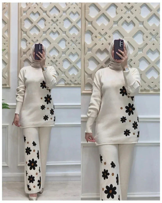 White Sunflower Printed Fleece Co-ord Set