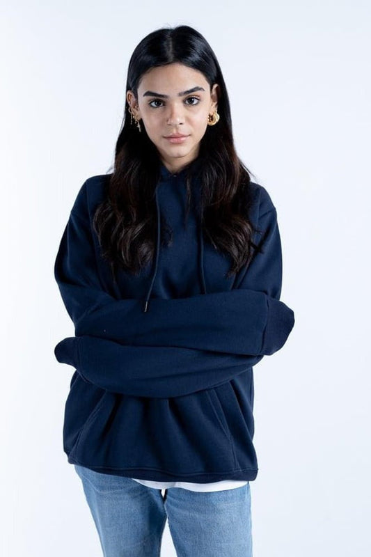 Navy Blue Basic Kangaroo Hoodie for Women