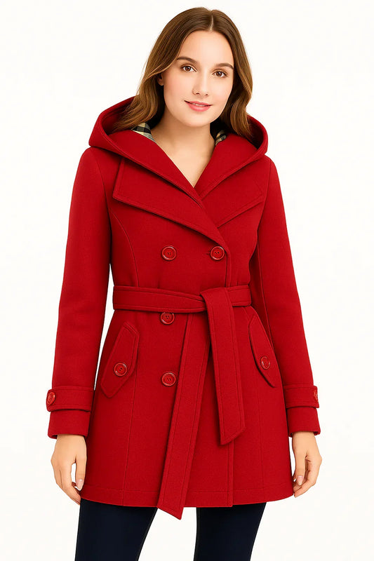 Red Women's Lace Trim Trench Coat Style Jacket